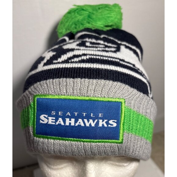 Seattle Seahawks Bud Light Knit Beanie Hat W/ Pom Navy Gray Green NFL Licensed - Picture 2 of 7